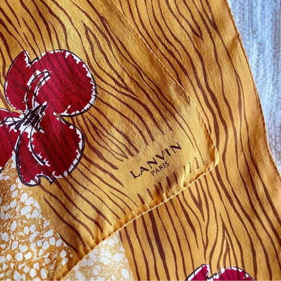 Vintage LANVIN Paris Silk Floral Print Long Rectangular Scarf - Picture 4 of 6